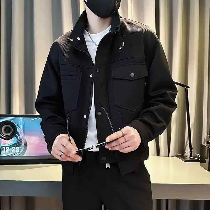 ジャケット 男性用 春秋 潮 ストリート 高見え ストライプ ショート丈 ワーク 長袖 アウター ブルゾン 防風 耐摩耗 黒 白 緑