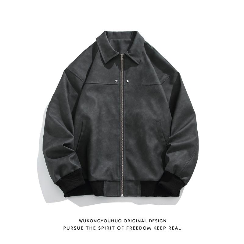 ジャケット 男性用 レザージャケット ヴィンテージ風 ブラウン 茶色 スエード調 襟付き ブルゾン アウター メラードカラー