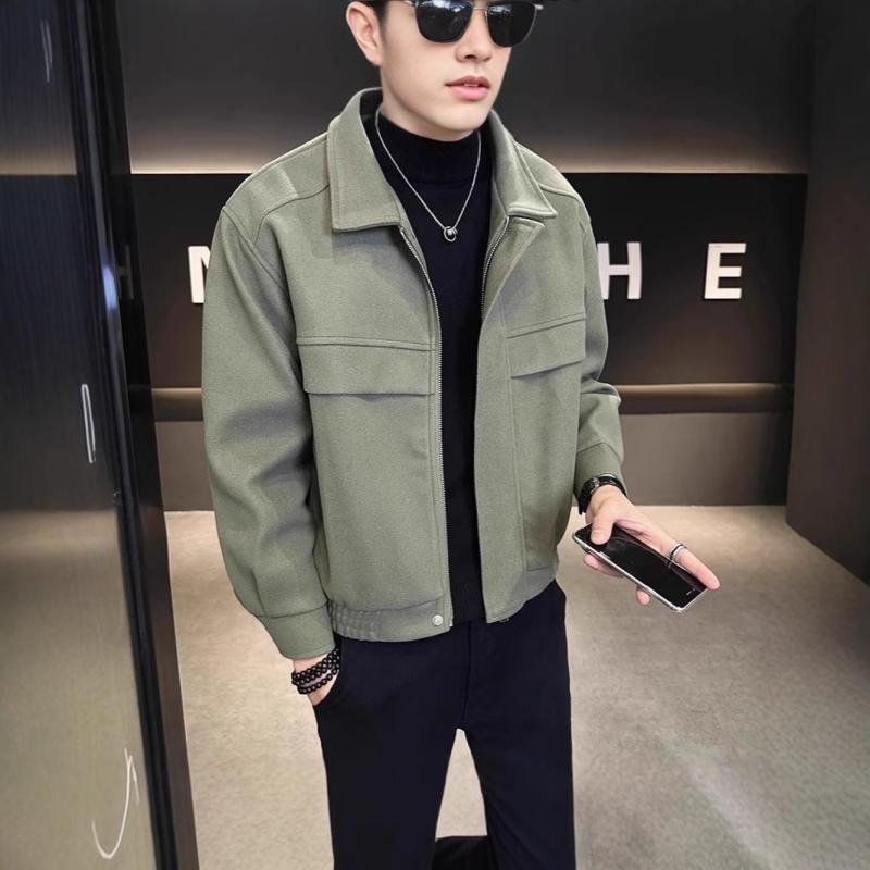 ジャケット メンズ アウター ブルゾン 秋冬 ネルジャケット ウールブレンド 襟付き 無地 スリムフィッ..