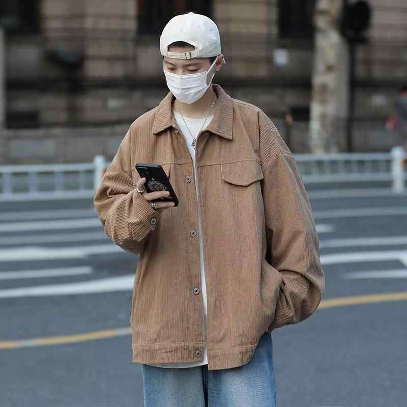 ジャケット 男性用 ライトアウター ブルゾン 秋冬 綿混紡 立ち襟 ルーズ レトロ ワーク ウェア ブラック ブラウン