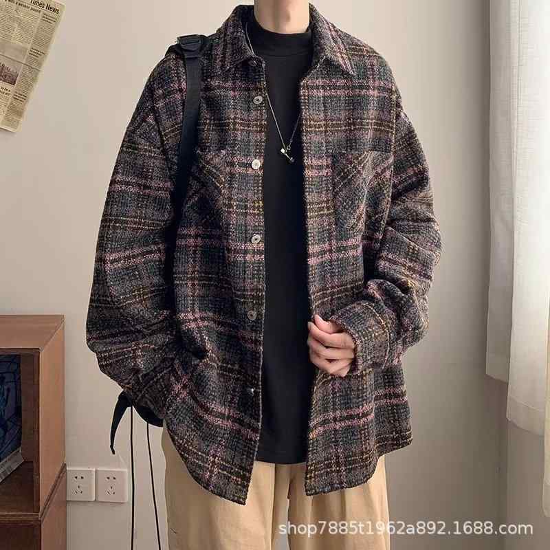 ジャケット メンズ チェック柄 厚手 秋冬物 アウター ネルシャツ風 カジュアル 男性用 赤 緑