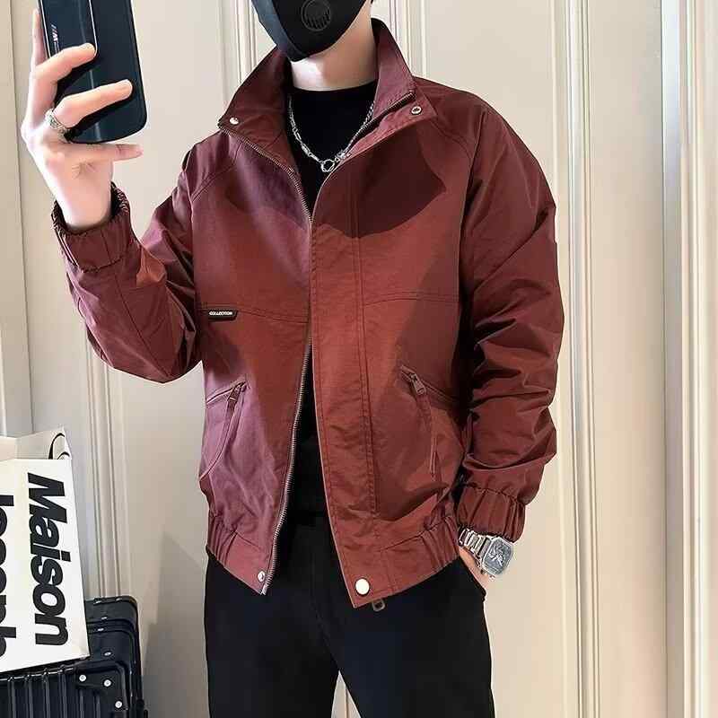 ジャケット メンズ 春秋 アウター カジュアル 港風 ルーズフィット ブルゾン ジャンパー 耐摩耗性 ポリエステル混紡 10代 20代 ブラック カーキ レッド
