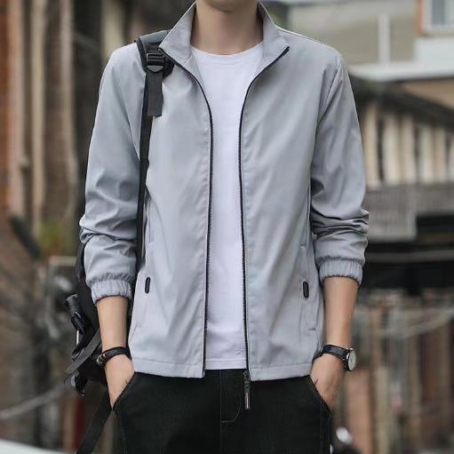 ジャケット メンズ ライトアウター 春秋 ブルゾン ジャンパー スタンドカラー グレー ブラック ブルー