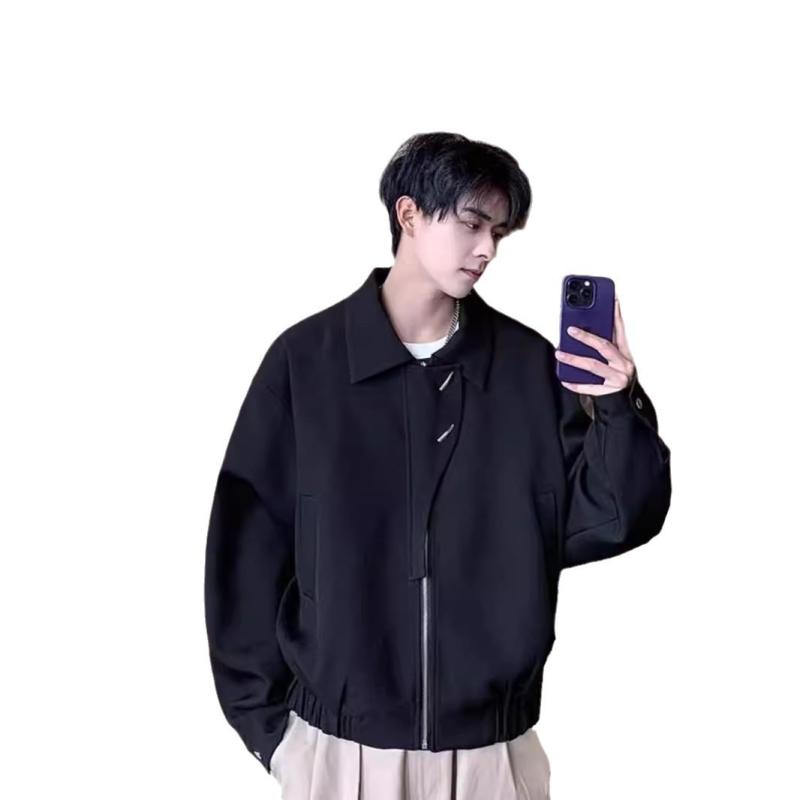 ジャケット メンズ 男性用 韓国 ブラック 黒 襟付き ブルゾン ジャンパー ライトアウター カジュアル ゆったり