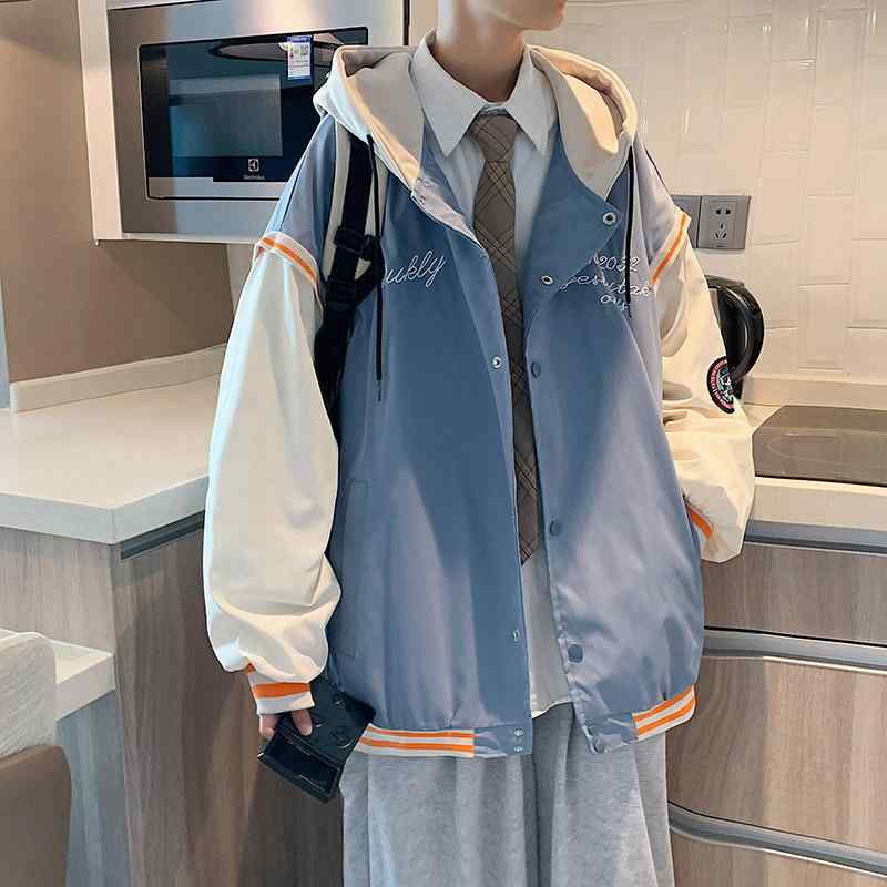 ジャケット メンズ 男性用 春秋 ブルゾン 韓国 カジュアル 野球服 ジャンパー 配色 ポリエステル ゆったり ラグラン袖(x2)