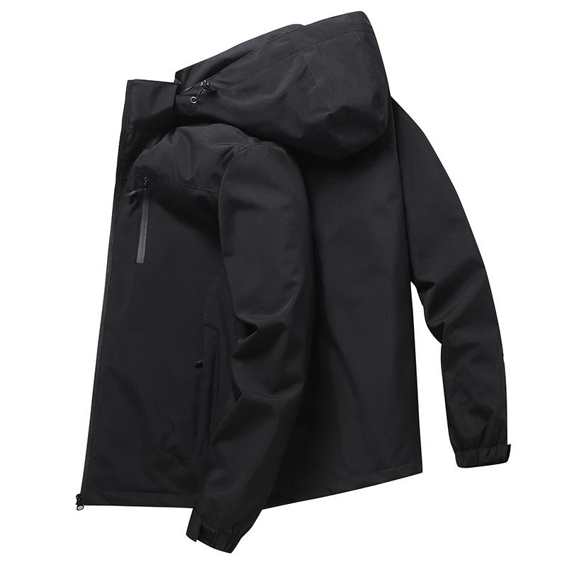 Wear - ジャケット メンズ フード付き 防風 若者サイズ スリムフィット ポリエステル混紡 春秋 カジュアルトップス 長袖 アウター 深グレー 黒 緑 カーキ L XL 2XL 3XL 4XL 5XL 6XL 7XL