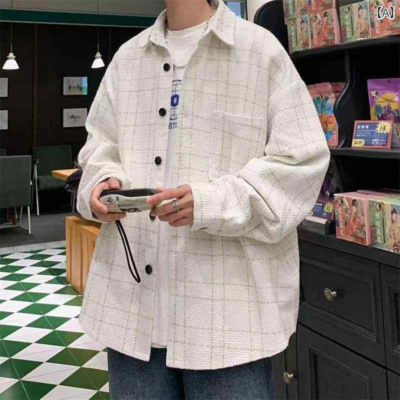 ジャケット メンズ ライトアウター 韓国 ブルゾン 春秋 格子柄 ポリエステル 黒 白 M L XL 2XL 3XL