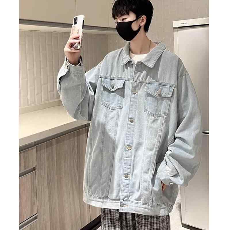 ジャケット 男性用 デニムジャケット Gジャン ダメージ加工 ゆったり 長袖 浅藍色 韓国 ストリート系 春秋