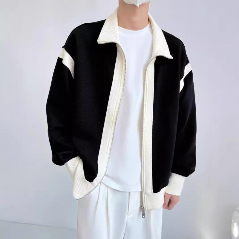 ジャケット メンズ 長袖 ニット カーディガン 配色 春秋冬 カジュアル 普段使い 翻襟 ポリエステル 耐摩耗性 アウター