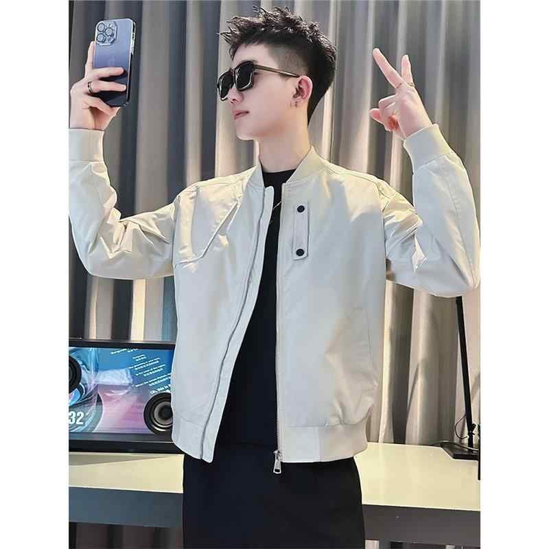 ジャケット メンズ ブルゾン スタジャン 男性用 春秋 アウター ライトアウター カジュアル 野球服 リブ ミリタリー ポリエステル 無地 黒 ブラック ベージュ グリーン(4)