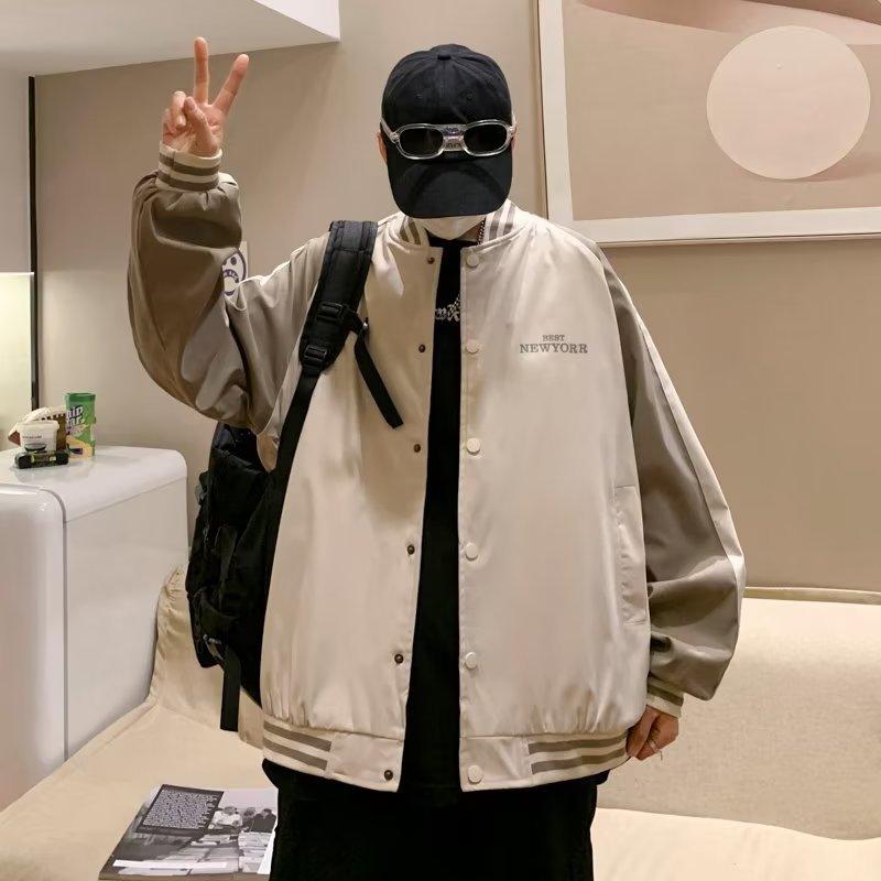 Other - ジャケット 男性用 春秋 ブルゾン 野球服 長袖 ゆったり ポリエステル ブラック カーキ 切り替え バイカラー
