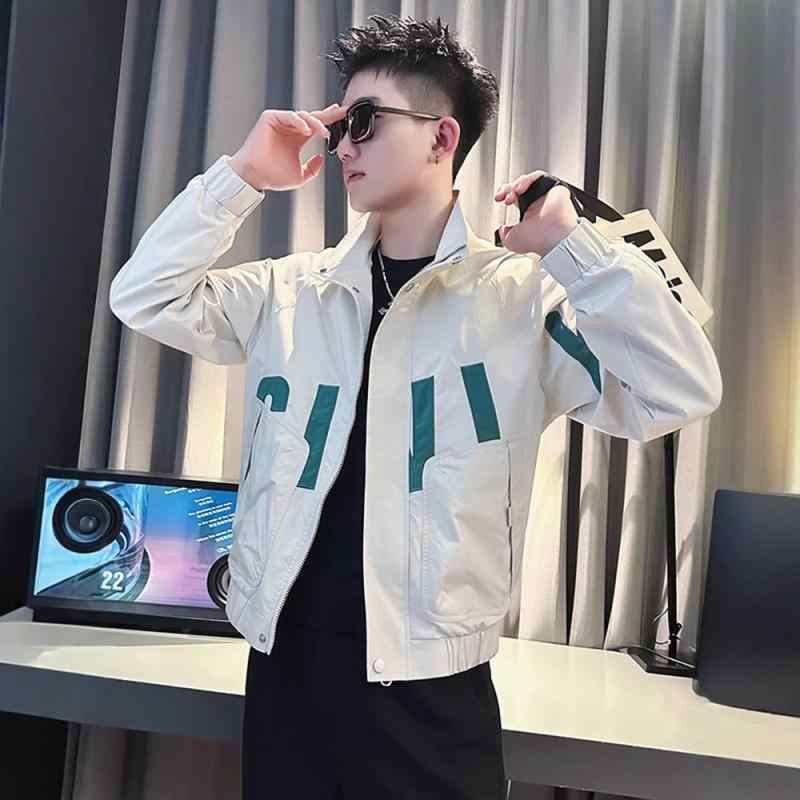 ジャケット メンズ 男性用 耐摩耗 春秋 アウター 韓国 立襟 ゆったり ポリエステル ミリタリー ベージュ ブラック 黒 グリーン