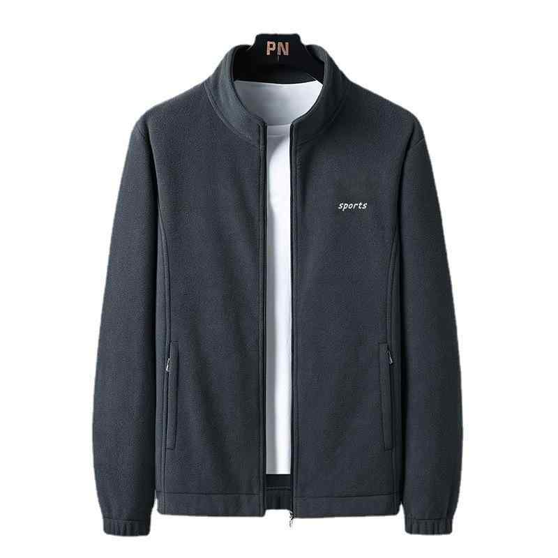 Wear - フリースジャケット 男性用 パパ 厚手 シープボア 立ち襟 フルジップ ミドルエイジ カジュアル ブルゾン 春秋 防寒 アウター グレー 黒 青 赤 ポリエステル100