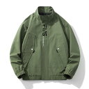 ジャケット メンズ 男性用 レトロ 立襟 ワークジャケット ブルゾン 春秋 ポリエステル 耐摩耗 長袖 無地 ブラック グレー ブルー グリーン(4)