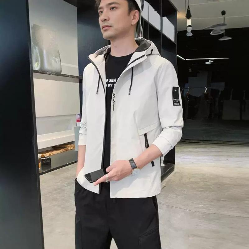 ジャケット メンズ 男性用 薄手 ライトアウター フード付き ジャンパー ブルゾン カジュアル スポーティー 秋物 ポリエステル ブラック カーキ ネイビー