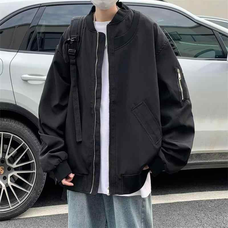 ジャケット メンズ 男性用 ブルゾン ミリタリー 接触冷感 防風 無地 ゆったり スタンドカラー ジップアップ ライトアウター カジュアル ストリート スポーティー ブラック 黒 グレー カーキ M L XL 2XL 3XL 春秋