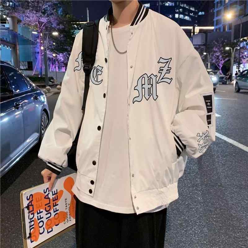 ジャケット メンズ 男性用 ブルゾン 春秋 薄手 ゆったり 韓国 カジュアル 野球服 アウター ブラック ホワイト