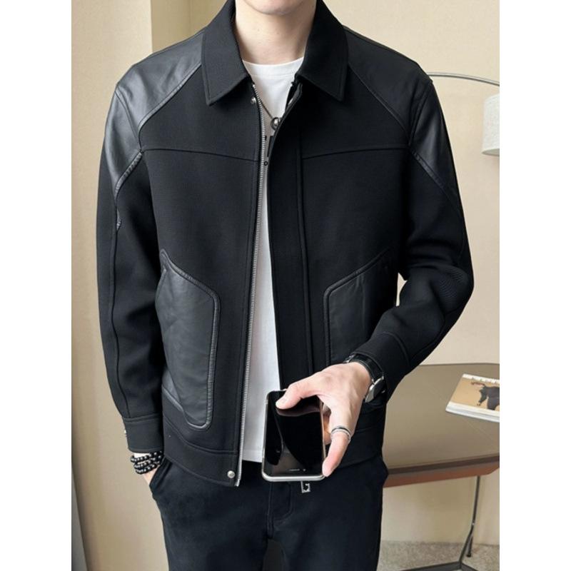 Wear - ジャケット メンズ 男性用 バイク ライダース ブルゾン 春秋 アウター ショート丈 立ち襟 黒 ブラック レザージャケット 豪華感
