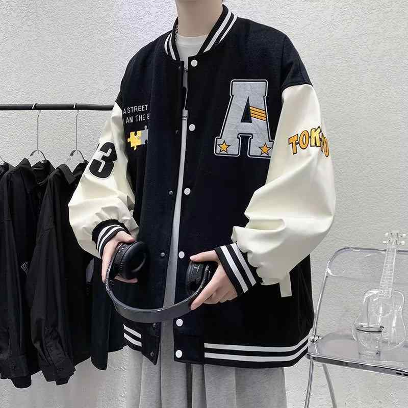 ジャケット メンズ 男性用 スタジアムジャンパー ブルゾン MA-1 春秋 長袖 プリント ゆったり ブラック 黒 グリーン 緑 カジュアル・カテゴリ: ジャケット・スタイル: 韓国版・対象年齢: 18-24歳・ネックライン: スタンドカラー・フィット: ゆったり・フロント: シングルブレスト・フード: なし・・柄: 配色・素材: 綿混紡・シーン: カジュアル・ディテール: プリント・裾形状: ラウンド・着丈: レギュラー・ポケット: 立体パッチポケット・着用方法: アウター・袖丈: 長袖・袖タイプ: レギュラー・カラー: ブラック.グリーン.コーヒー.ブラック（裏起毛）.グリーン（裏起毛）.コーヒー（裏起毛）・サイズ: M.L.XL.XXL・対象: メンズ