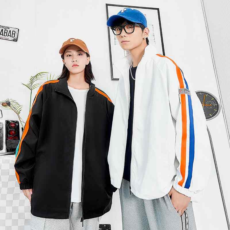 ジャケット メンズ 春秋 カジュアル ブルゾン 長袖 スポーツ 野球服 配色 切り替え ジップアップ ストリート スポーティ ブラック ホワイト オレンジ ブルー