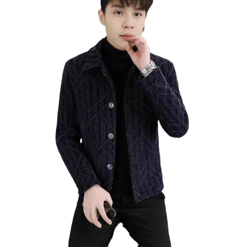 Outdoor Wear - ジャケット 男性用 秋冬 裏起毛 カジュアル 防風 宽松 大サイズ チェック柄 ストライプ柄 アウター カーキ 黒グレー ポリエステル