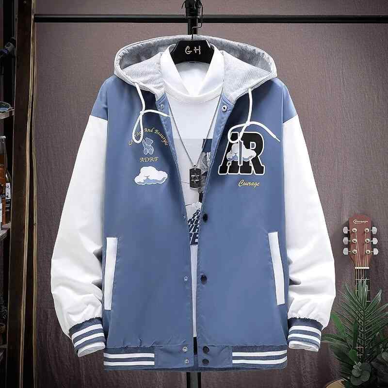 ジャケット メンズ ティーン 春秋 アウター 長袖 フード付き ポリエステル 普段使い カジュアル 青 ベージュ ブラック
