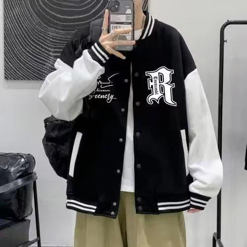 ジャケット メンズ 男性用 ブルゾン 春秋服 カジュアル ストリート系 配色 ポリエステル ブラック ホワイト