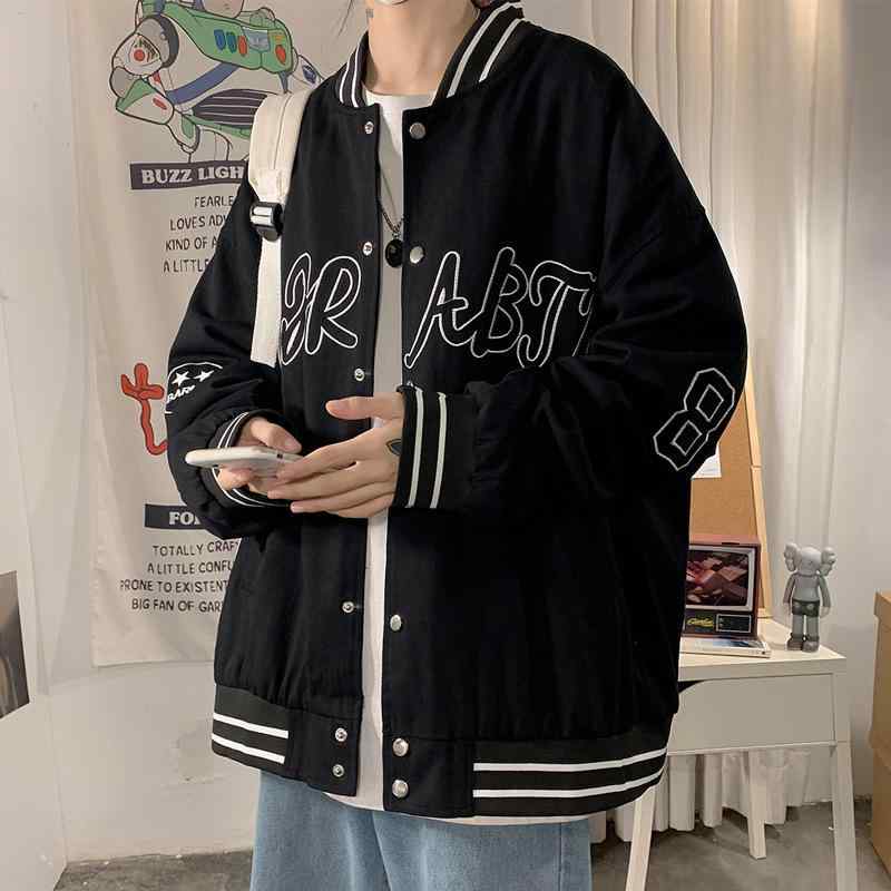 ジャケット メンズ 男性用 野球服 アウター 長袖 ルーズ ゆったり 韓国 ストリート スタイル スポーティー 普段使い アウトドア ブラック 黒 ホワイト 白 ポリエステル 秋