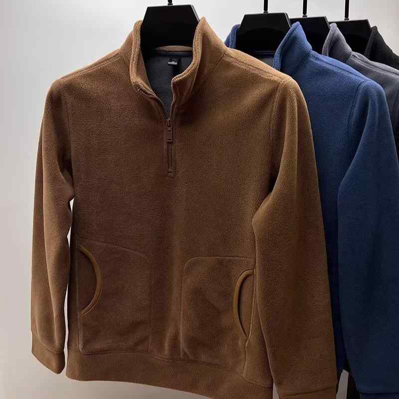 ジャケット メンズ 男性用 スタンドカラー ジップアップ スウェット トレーナー フリース 無地 秋冬 暖かい 伸縮性 ブラック グレー ブラウン ポリエステル(4)