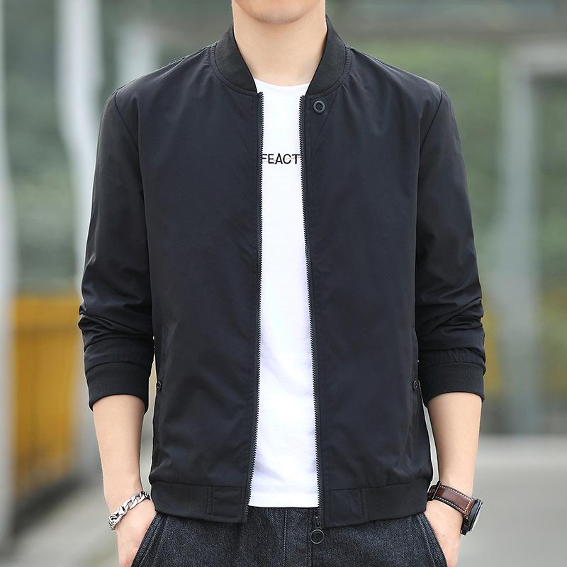 ジャケット 男性用 ブルゾン 春秋 スポーツ カジュアル ポリエステル 伸縮性 防風 リブ袖 スタンドカラー ブラック カーキ グリーングレー M L XL 2XL 3XL 4XL