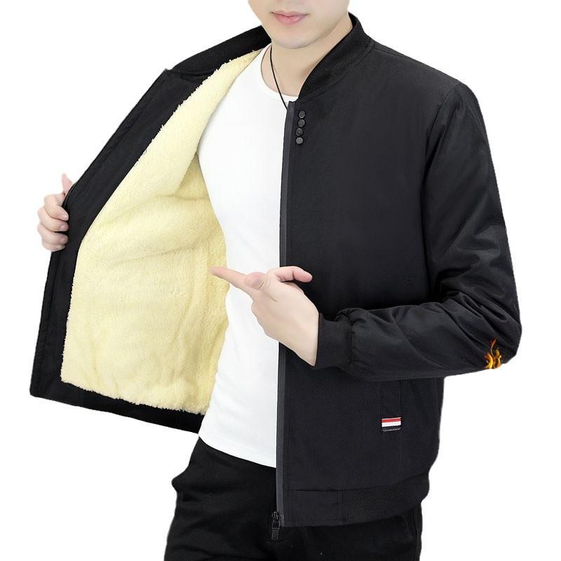 Wear - ジャケット 男性用 アウター 秋冬 加絨 加厚 防寒 立ち襟 カジュアル 普段使い ポリエステル グレー ブラック オレンジ グリーン ネイビー
