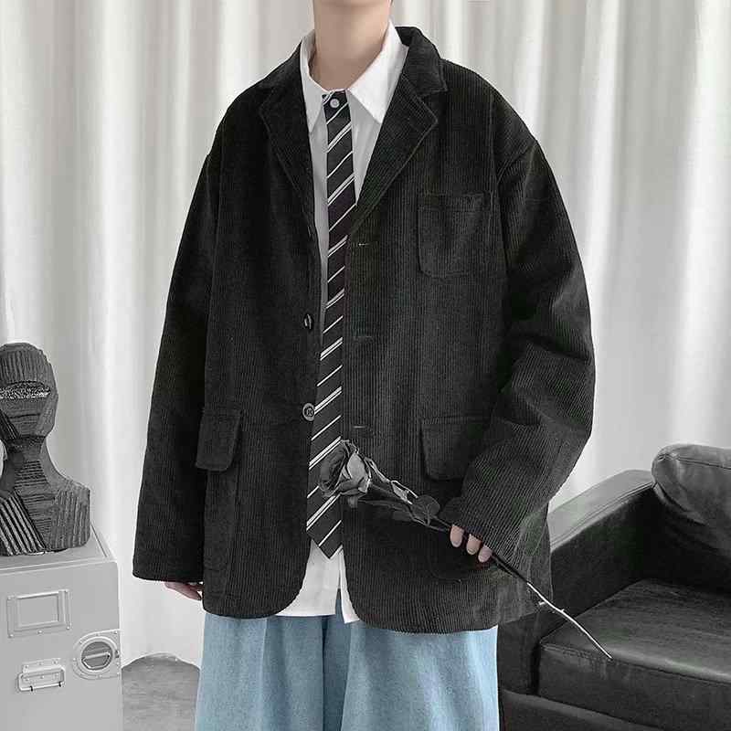 2個セットジャケット 男性用 コーデュロイ アウター トップス 長袖 Vネック ブラック 黒 ゆったり 普段使い 秋冬