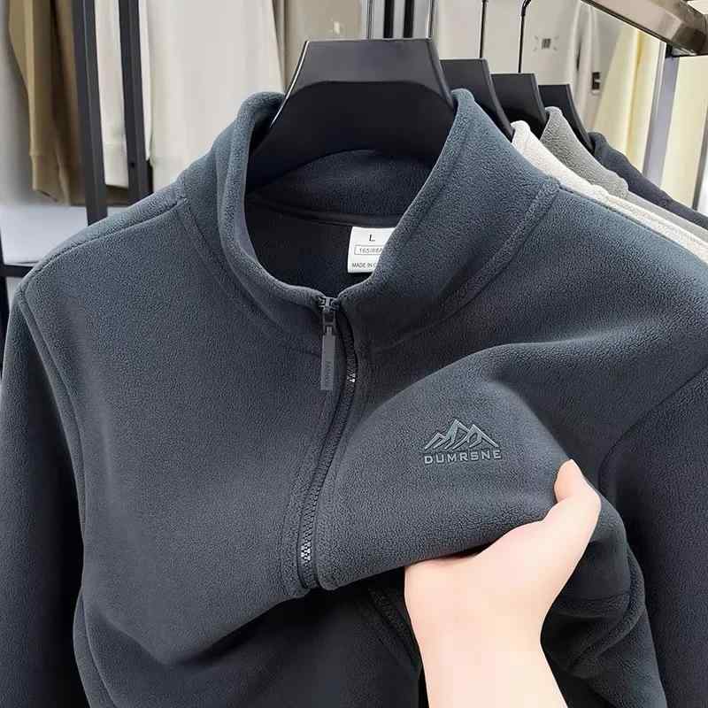 ジャケット メンズ 男性用 スタンドカラー カーディガン ジップアップ フリース 裏起毛 厚手 秋冬 耐摩耗性 グレー 緑