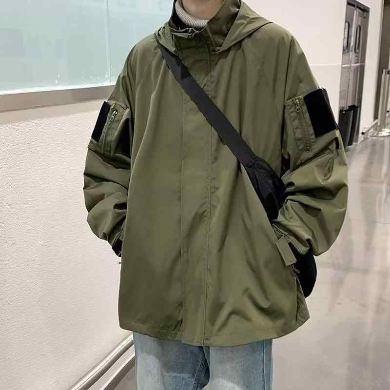 其它 - ジャケット メンズ 防風 アウター 韓国 配色 パーカー ブルゾン ジャンパー ストリート カジュアル 普段使い ポリエステル 黒 ブラック