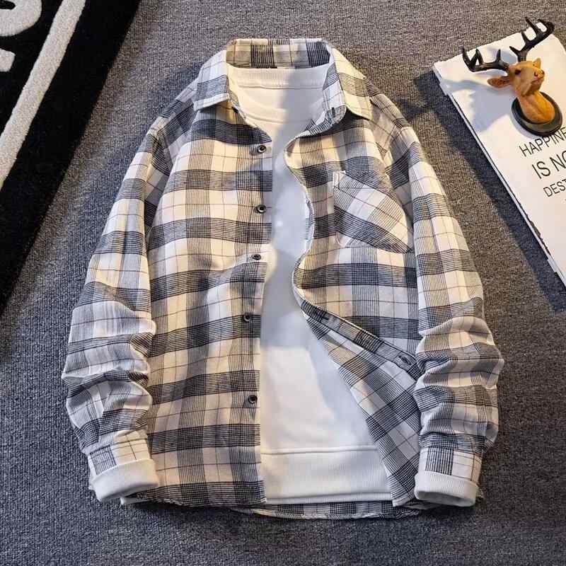 シャツ メンズ 長袖 格子柄 カジュアル アウター ネルシャツ風 ライトアウター ゆったり ミルクティー ..