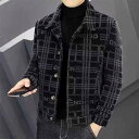 ジャケット 男性用 チェック柄 ウール アウター 厚手 秋冬 防寒 あったか 暖かい スリム テーラード ポリエステル ブラック グレー(4)