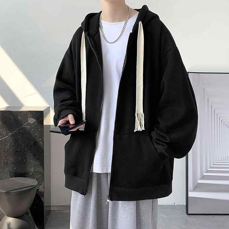 Wear - パーカー メンズ 韓国 無地 ジップアップ フーディ ビッグサイズ ゆったり 羽織り ライトアウター スポーティ ストリート ブラック グレー