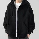 パーカー メンズ 男性用 秋冬 裏起毛 厚手 フード付き トップス カジュアル 無地 長袖 カーディガン コート 綿 黒 グレー