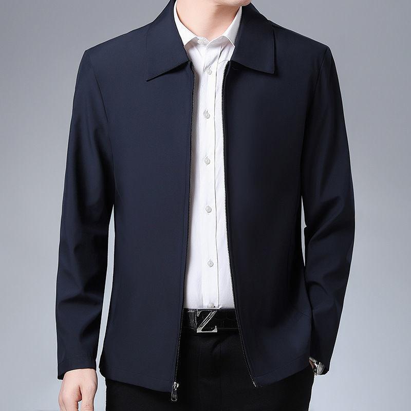 ジャケット 男性用 紳士服 ブルゾン アウター トップス 長袖 襟付き 無地 ポリエステル 春秋 深青 黒(x3)