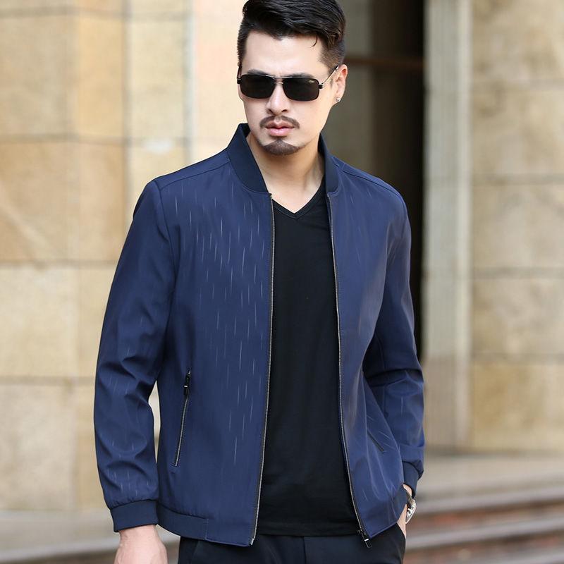 ジャケット 男性用 紳士服 ブルゾン 薄手 立襟 ストライプ柄 ポリエステル混紡 春秋 カジュアル ワインレッド系 ブラック M L XL XXL XXXL(x2)
