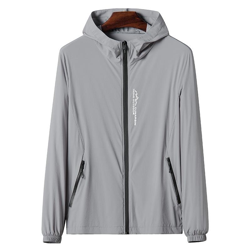 ジャケット 男性用 薄手 接触冷感 UVカット 撥水 防風 パーカー 海 ビーチ アウトドア ウェア 普段使い ライトグレー ブルー