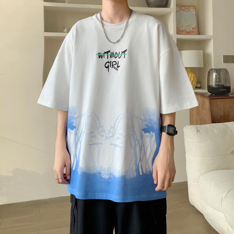Tシャツ メンズ 半袖 プリント カットソー トップス 接触冷感 部屋着 ストリート カジュアル スポーティー 春夏 ホワイト オレンジ ブラック ブルー