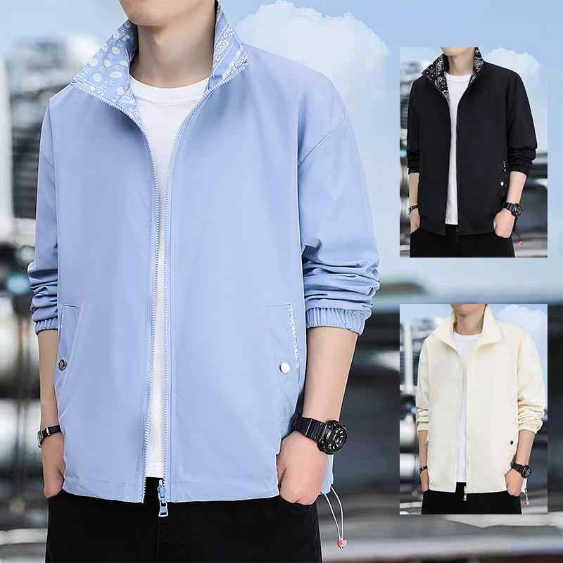 ジャケット メンズ リバーシブル 防水 防風 ブルゾン ジャンパー アウター 若者 ポリエステル ブラック ブルー ベージュ