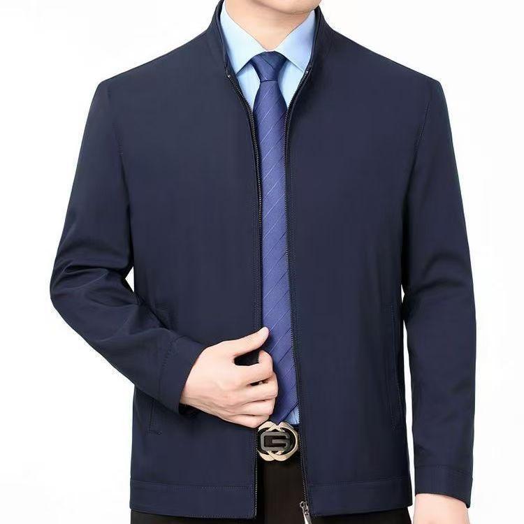 ジャケット 男性用 紳士服 アウター ビジネス カジュアル ポリエステル 春秋 薄手 スタンドカラー ジップアップ ブラック ブルー カーキ ワインレッド(x2)
