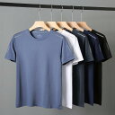 Tシャツ メンズ 男性用 夏用 接触冷感 部屋着 スポーツウェア リネン混紡 ストライプ柄 半袖トップス カットソー 4XL 5XL ビッグサイズ 深青 グレー 白 黒