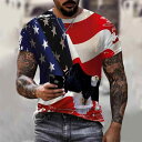 Tシャツ メンズ 男性用 トップス アメリカ独立記念日 3Dデジタルプリント ゆったり 薄手 半袖 ポリエステル 通気性 普段使い カジュアル ストリート 夏