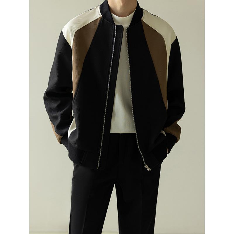 ジャケット メンズ ブルゾン ジャンパー アウター 秋冬 韓国 切り替え 野球襟 トップス スポーティー ..