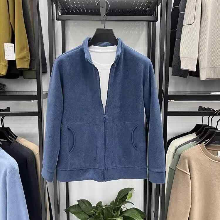 ジャケット メンズ 男性用 秋冬 アウター 立襟 ジップアップ スウェット 裏起毛 フリース 無地 防寒 普段使い ブラック グリーン ブラウン ブルー グレー