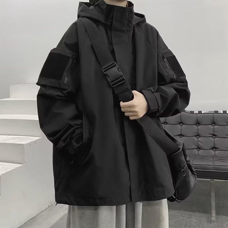 マウンテンパーカー メンズ 秋 ブルゾン フード付き 作業着 ジャンパー カジュアル ゆったり 普段使い アウトドアウェア 防風 撥水 黒 ブラック