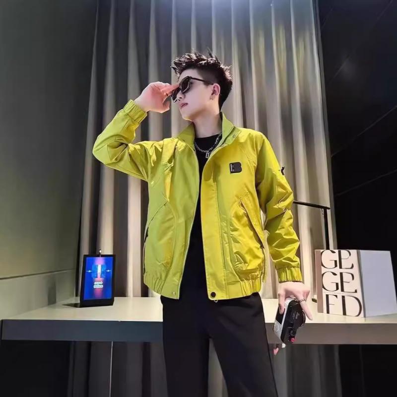 ジャケット メンズ アウター ブルゾン ジャンパー 男性用 カジュアル 春秋 防風 撥水 立襟 黒 緑 カーキ オフホワイト ポリエステル